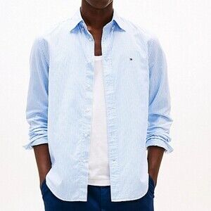 NWT Tommy Hilfiger Mens button-down Light Blue Striped Shirt Size XXL